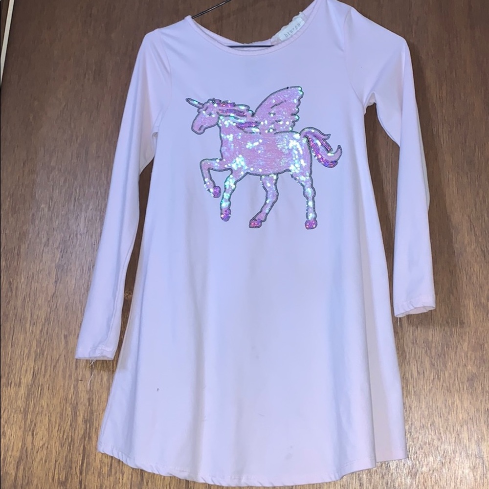 Girls unicorn sequin pink between dress like new